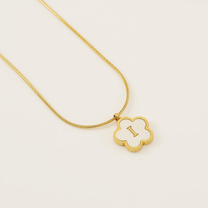 Stainless steel five-leaf clover 18K letter necklace high sense 26 shell letter pendant jewelry