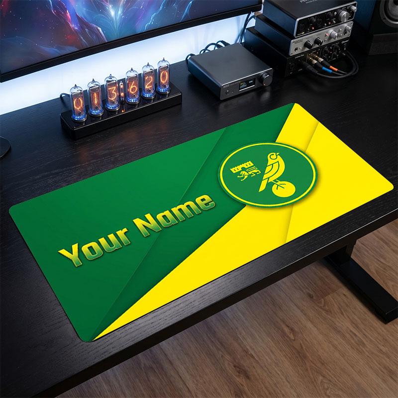 Norwich City Custom Large Mouse Pad, Personalized Name Text Print, Football Logo Non‑Slip Desk Mat Gaming Gift