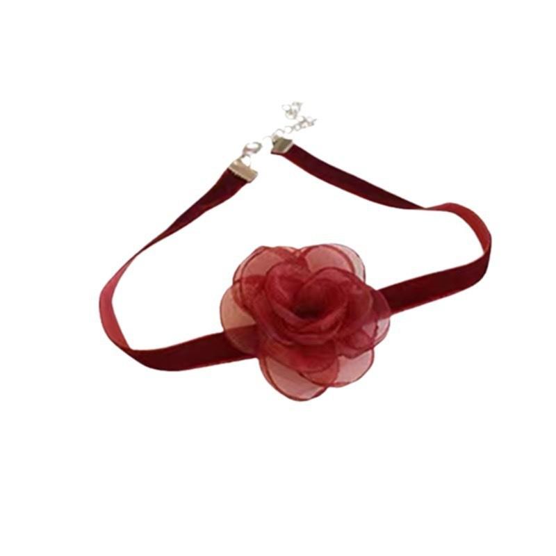 Lolita Camellia Choker Necklace for Women - Dark Clavicle Chain, Maid Style Neckband Collar