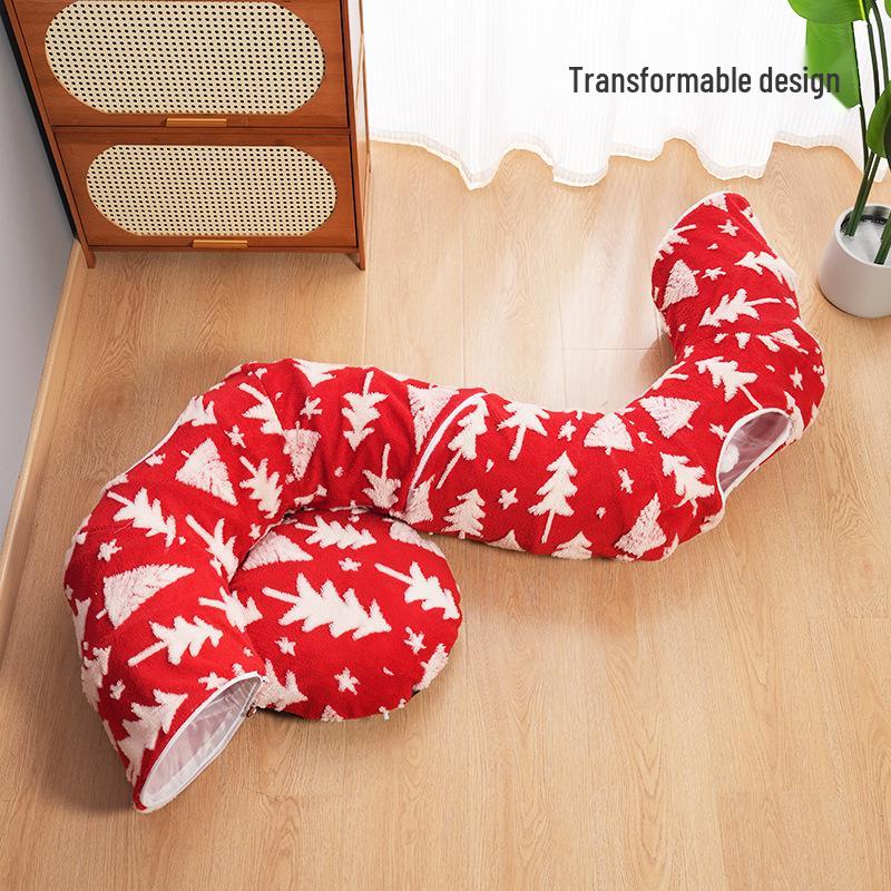 Christmas Tree Cat Tunnel & Bed - Flannel, Warm, Foldable, Custom Design