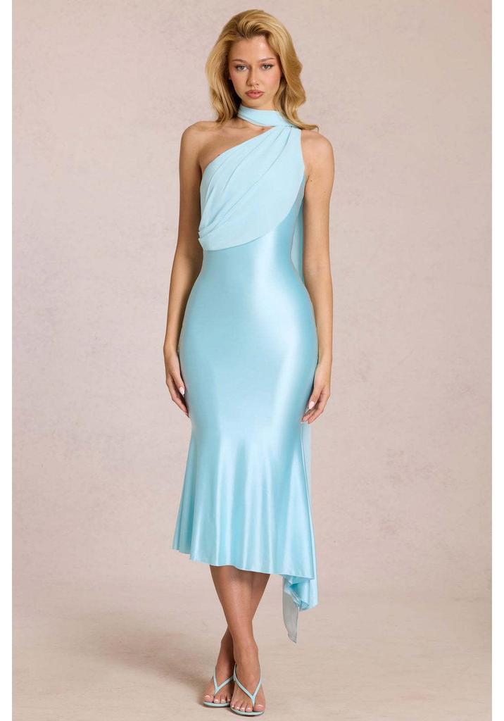 2026 Euro-Amerikanischer Stil Sexy Neckholder Satin Bodycon Kleid mit Rüschen
