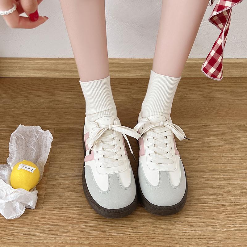 Neue Damen Übergröße Vulkanisierte Schuhe Schnürschuhe Damen Sportschuhe Mischfarbe Runde Zehenpartie Freizeitschuhe