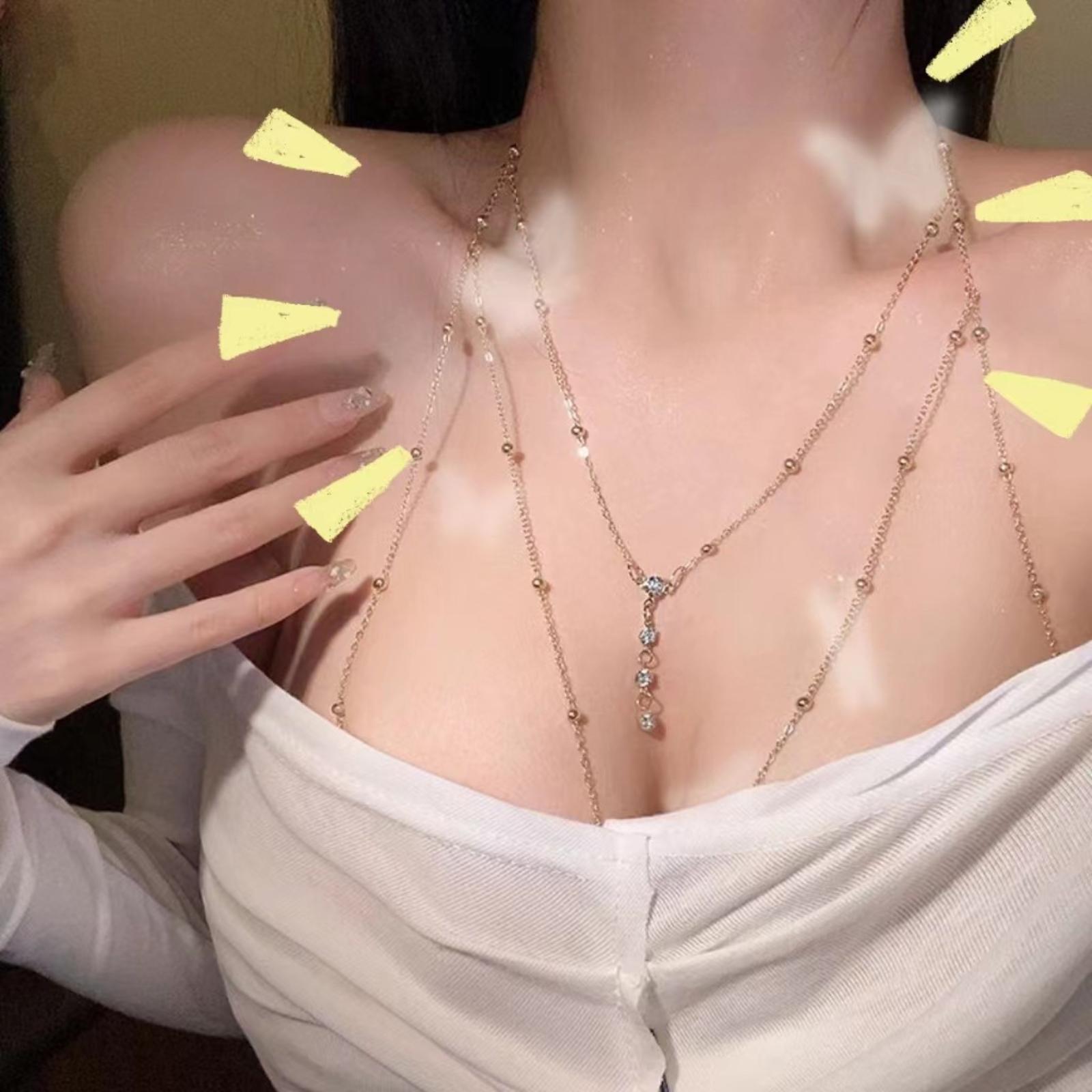 Delicate Body Chain Necklace with Pearl Accents Water Drop Pendant and Rhinestone Waist Chain for Women Bridal Jewelry One Size жёлтый