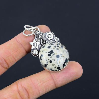 Daughters Day Deal Dalmatian Jasper Stone 925 Sterling Silver Artisan Pendant