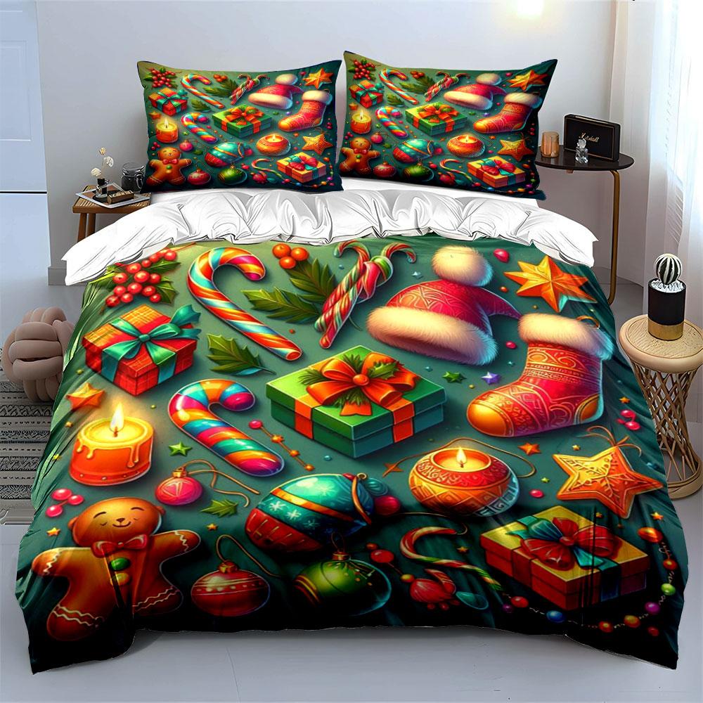 Candy Canes, Gifts, Ornaments. Bedding Sets Duvet Cover Sets Duvet Covers Pillowcases(1*Duvet Cover 2*Pillowcases Without Duvet Insert)