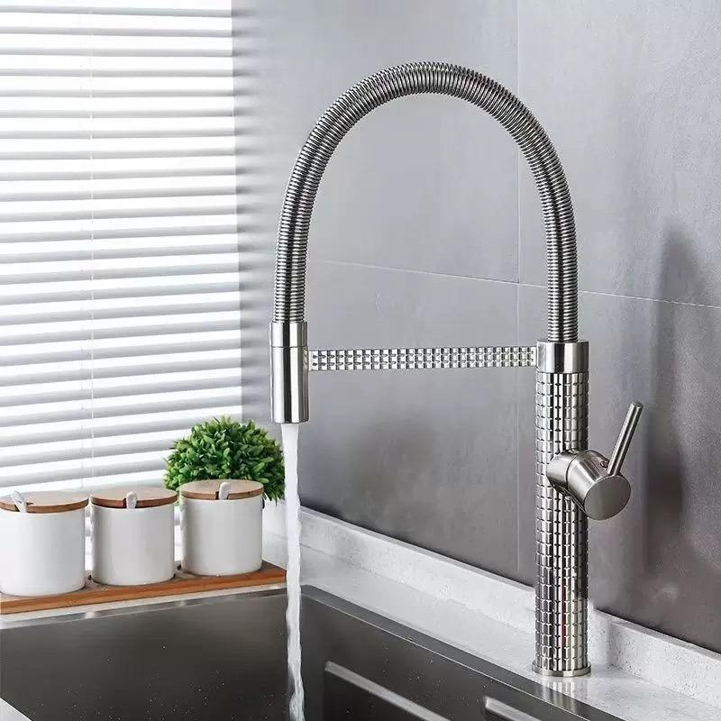 Waterway finely carved pull-out rotating cold and hot kitchen faucet