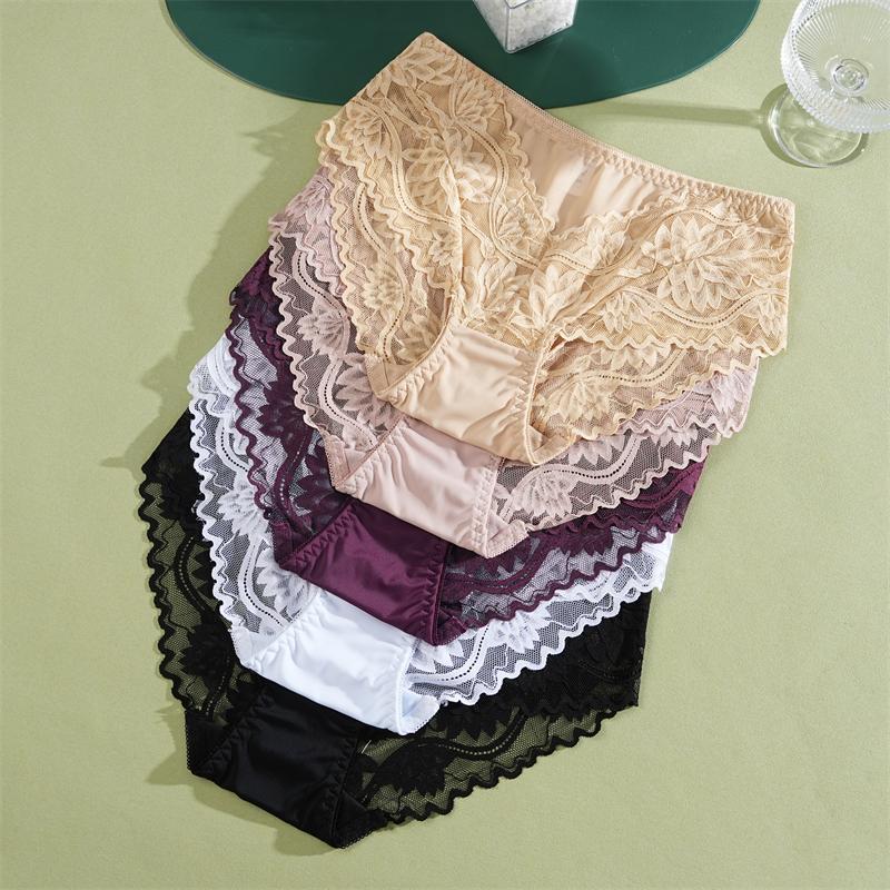 Braguitas Florales de Encaje para Mujer Sexy Ropa Interior Transparente Tallas Grandes Calzoncillos Femeninos Sin Costuras Lencería Calada S-XXL
