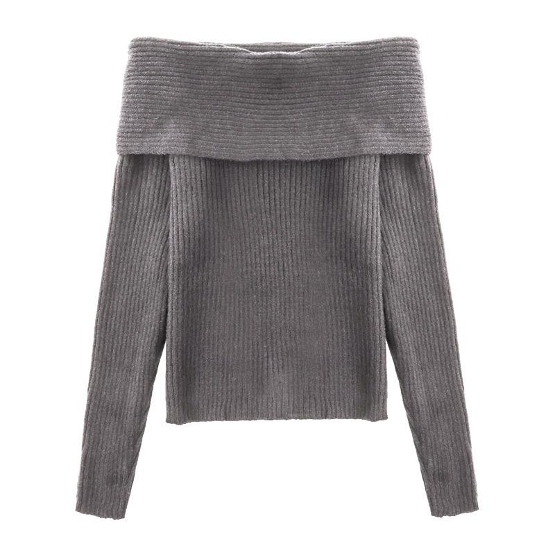 Svetr s vypnutým ramenem Ženy Podzim Zima Móda Jednobarevné Pletené pulovry s dlouhým rukávem Ležérní Elegantní elegantní svetr Černá