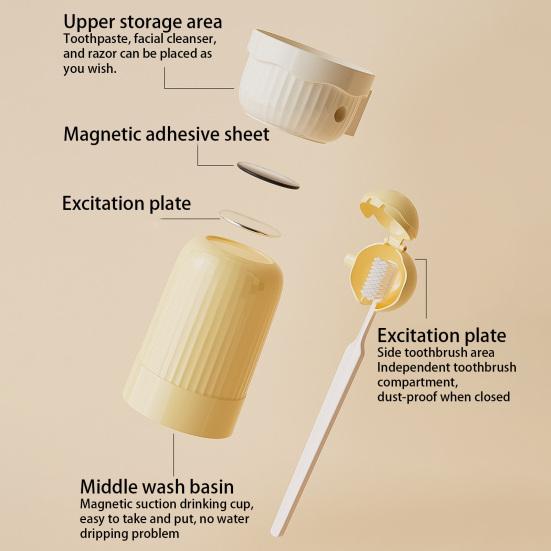 Toothbrush Cup Holder Magnetic Mouthwash Cup 3-in-1 Storage Container Wall Mounted Dust-Proof Bathroom Organizer