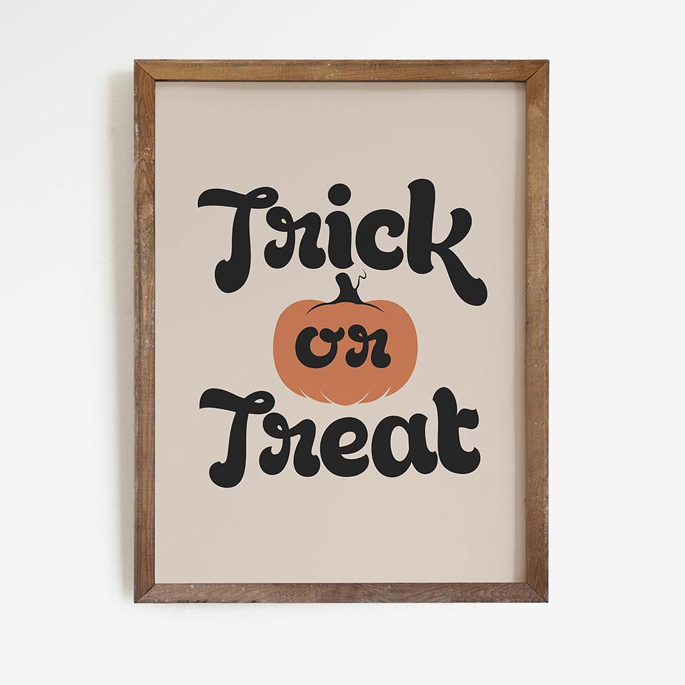 Halloween Trick or Treat Poster Spooky Cat Boo Art Print Pumpkin Canvas Painting Vintage Fall Wall Picture Living Room Decor