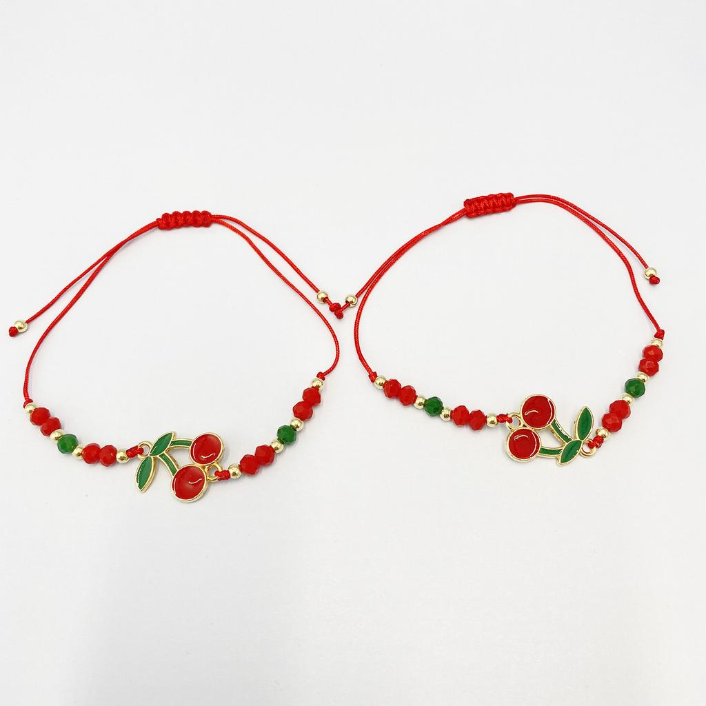 12 Pack Adjustable Cherrys Braided Bracelets With Alloy and Crystals Beads for Women Girls Gift