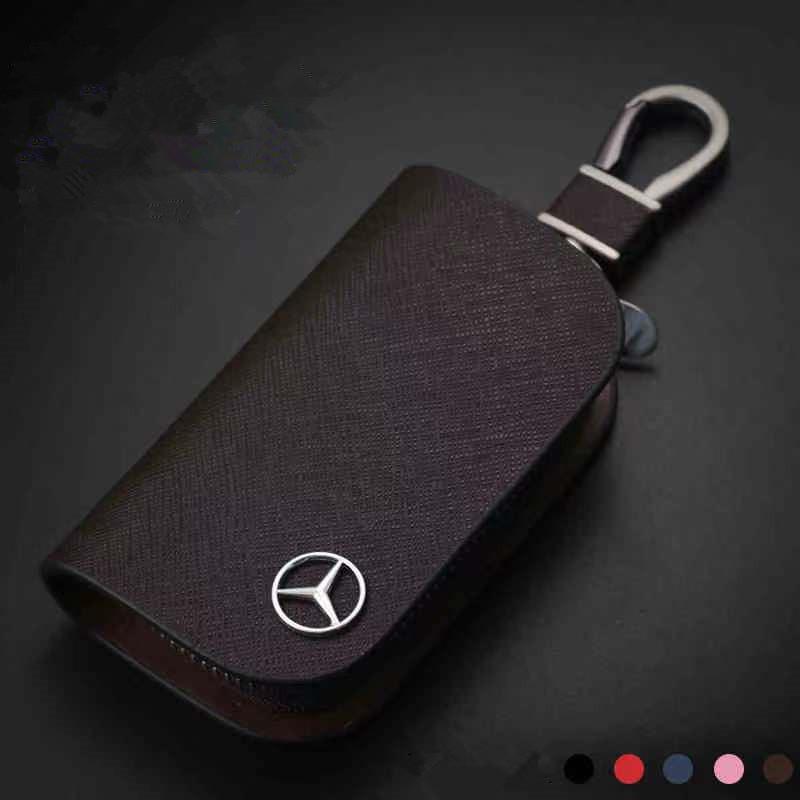 

GLC GLB Leather Car Key Case Cross Pattern Car Key Cover Key Holder for Mercedes Benz New B/C/E Class A Class C200L GLC GLK CLA коричневий