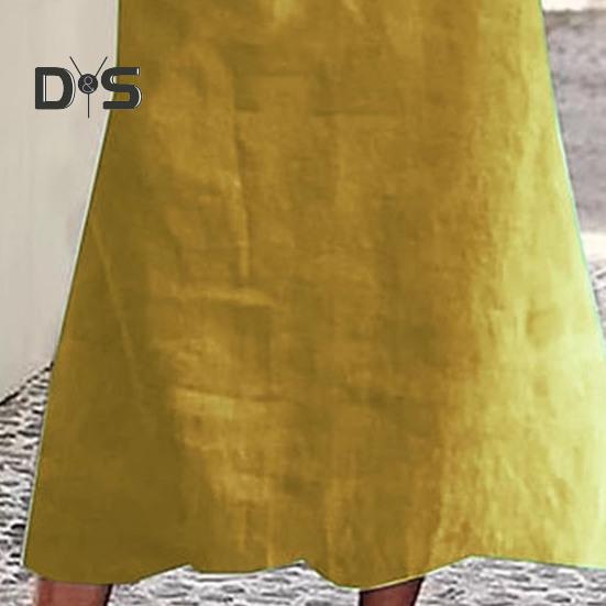 Women Midi Dress Decorated Collar Straps Short Sleeve Dress Solid Color Loose Fit Summer Casual Dress