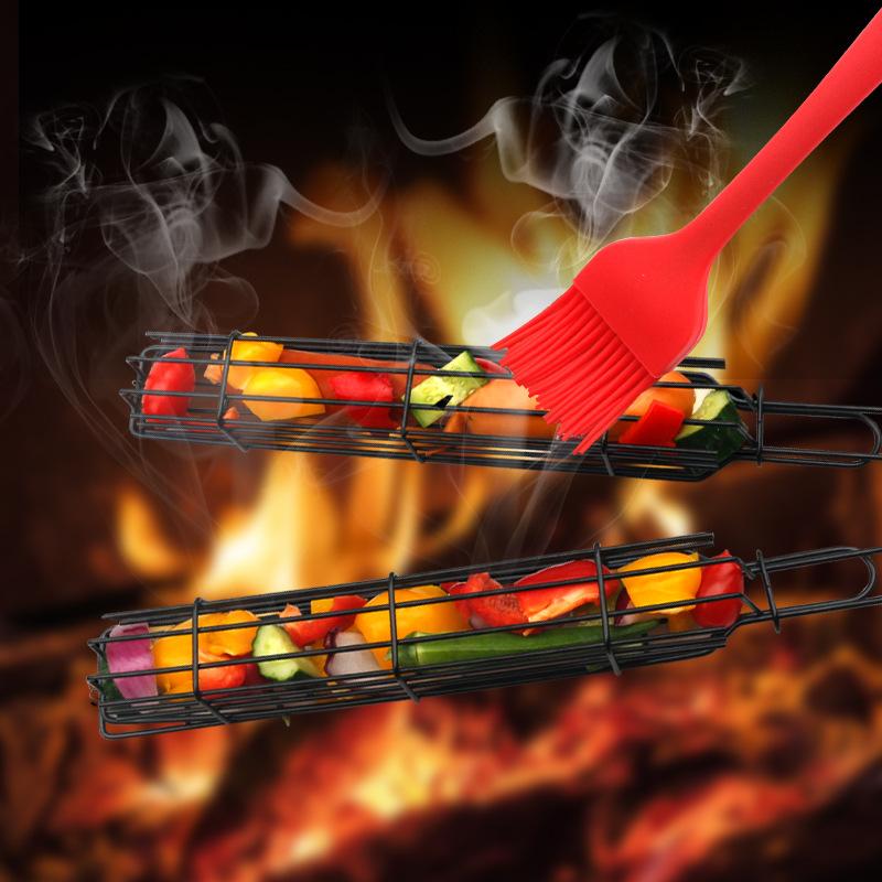Barbecue Net Wooden Handle Sausage Clip Barbecue Basket Barbecue Clip Barbecue Tool Barbecue Rack
