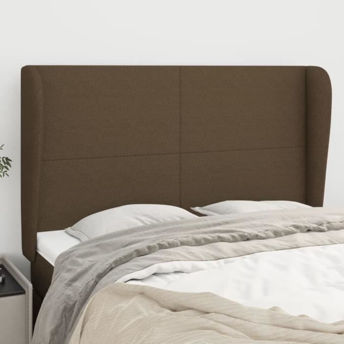 VidaXL Tête de lit avec oreilles Marron foncé 147x23x118-128 cm Tissu3117677