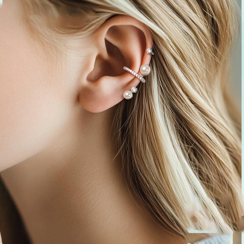 Zircon Irregular Pearl Ear Clips for Women Without Ear Piercings Ins Wind Ear Bone Clips Design Sense Niche Earrings