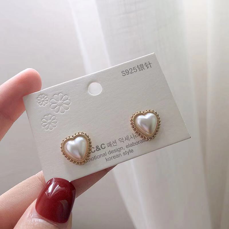 Серьги из стерлингового серебра S925 с кружевным сердцем и жемчугом, серьги в форме сердца для женщин