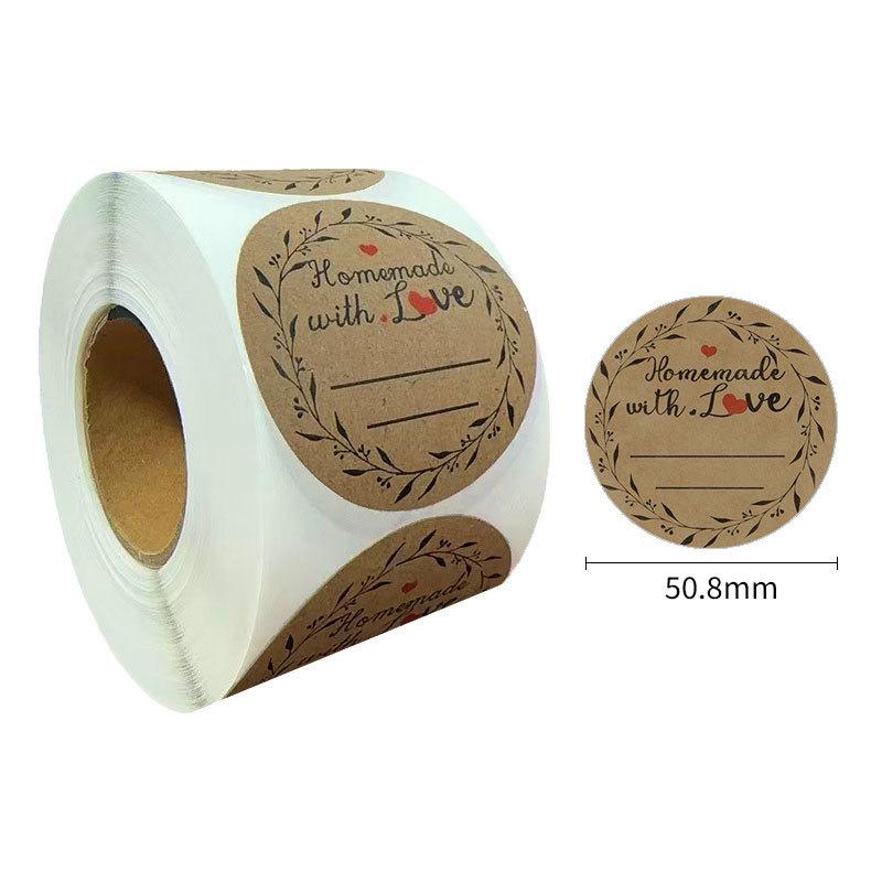 Round Die-Cut Self-Adhesive Kraft Paper Stickers - Strong, Handwritten Packaging Labels