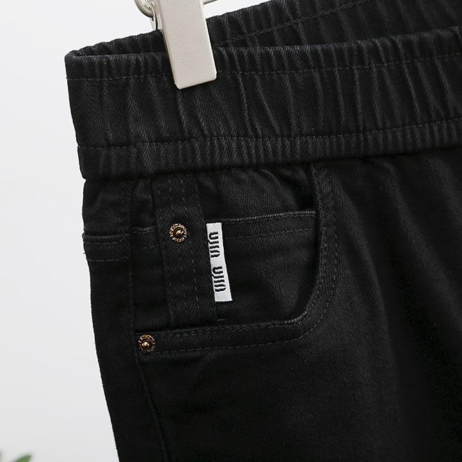 Early Spring Plus Size Stretch Black Denim High Waist Pencil Pants for Women