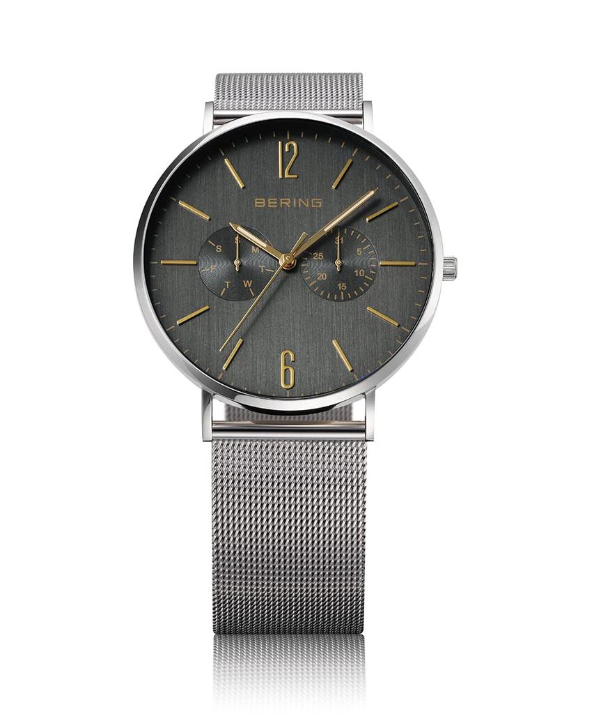BERING Changes Unisex Watch 14240-005 Brown Calf Leather & Silver Stainless Steel Mesh Belt Sapphire Glass Japan Limited Edition