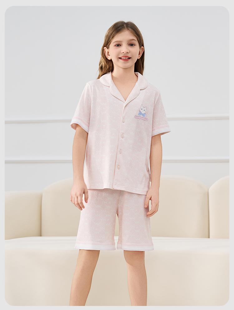 Yingshi Girls' Summer Cotton Skin Friendly Breathable Collar Short Sleeved Home Clothing Set
