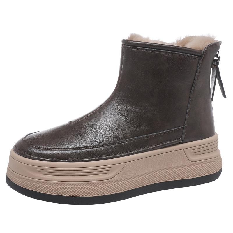 Thick Soled Snow Boots for Women Winter Warm Cotton Shoes with Plush Thick Leather Waterproof and Height Increasing Martin Cotton Boots
