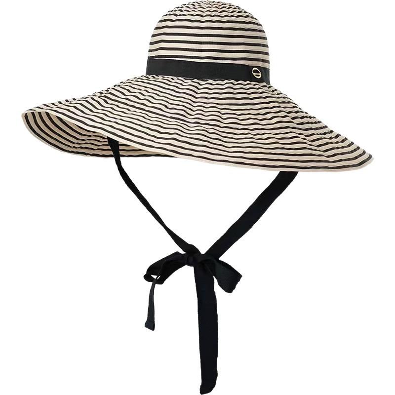 Korean-style summer outdoor travel fashion versatile striped wide-brimmed hat, women's foldable sun hat