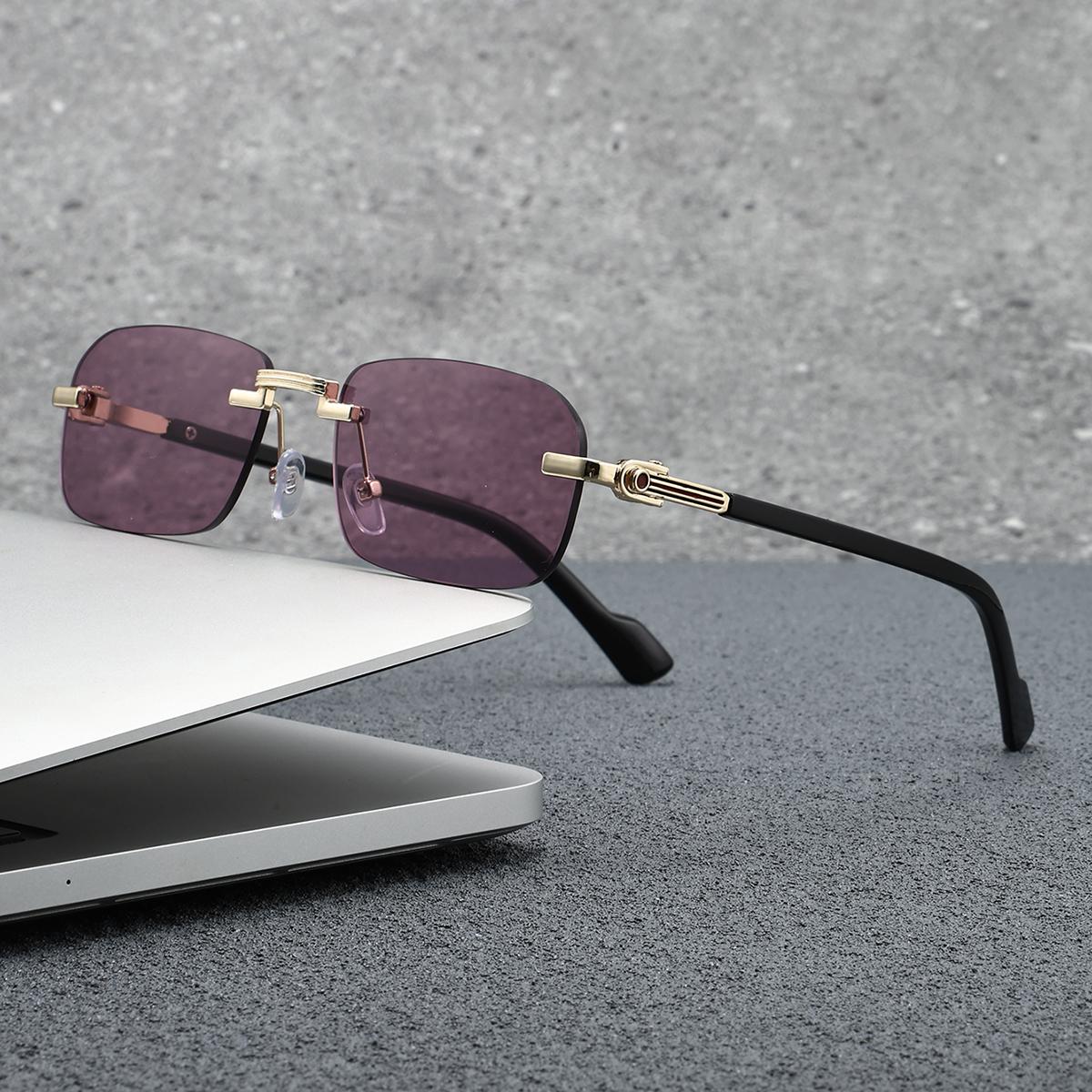 

Новые европейские и американские безободковые солнцезащитные очки, металлические солнцезащитные очки, продвинутое чувство вождения, мужские и женские, трендовая отделка для личности. фиолетовый