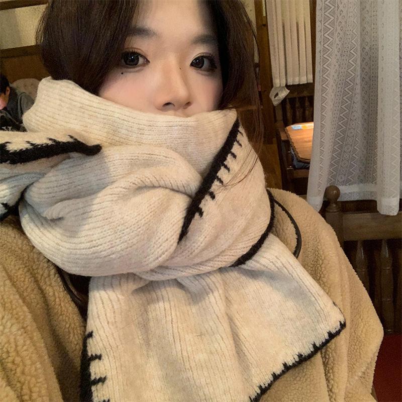 Angola red imitation cashmere hemming high-end knitted wool scarf student couple winter warm scarf