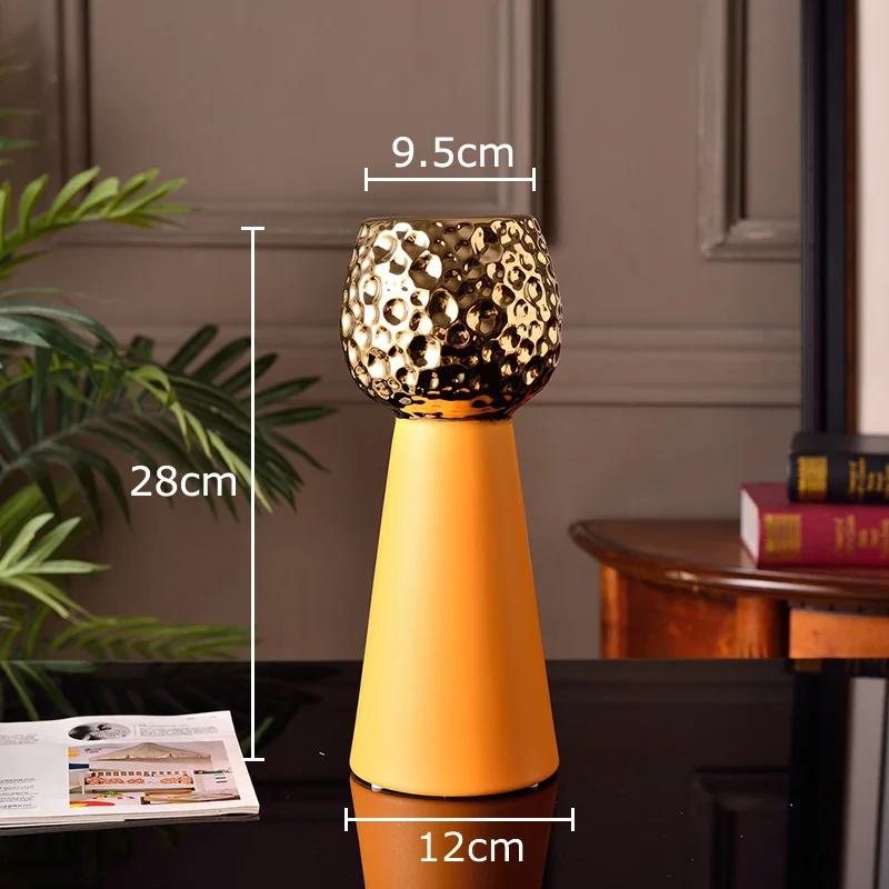 Gold-plated Hammer Pattern Ceramic Vase Creative Plant Pots Table Decoration Flower Arrangement Floral Vase Room Aesthetic Decor