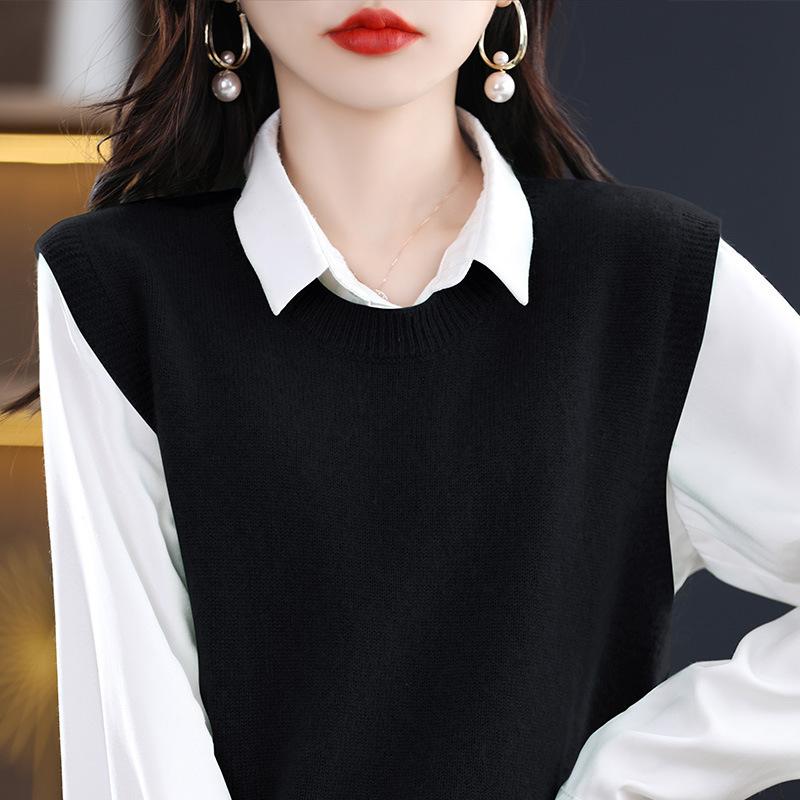 Plain Color Crew Neck Sweater Vest, Casual Versatile Sleeveless Knit Vest for Spring & Fall, Women's Clothing