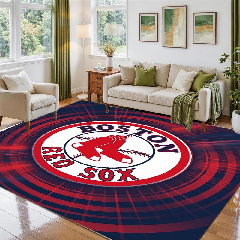 Boston Red Sox Design Crystal Velvet Rug Soft Decorative Mat for Bedroom Entrance