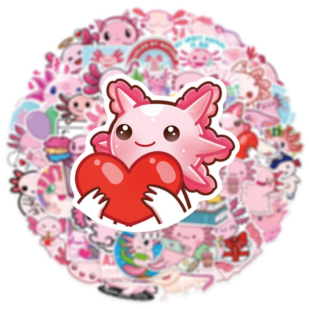 50pcs Cartoon Animal Funny Axolotl Graffiti Waterproof Sticker Creative Trend Decorative Decals
