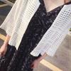 Minimally Short Shawl Hollowed Out Knitted Sweater for Spring and Summer Thin Seven Quarter Sleeve Slim Fit Cardigan for Women with Air Conditioning