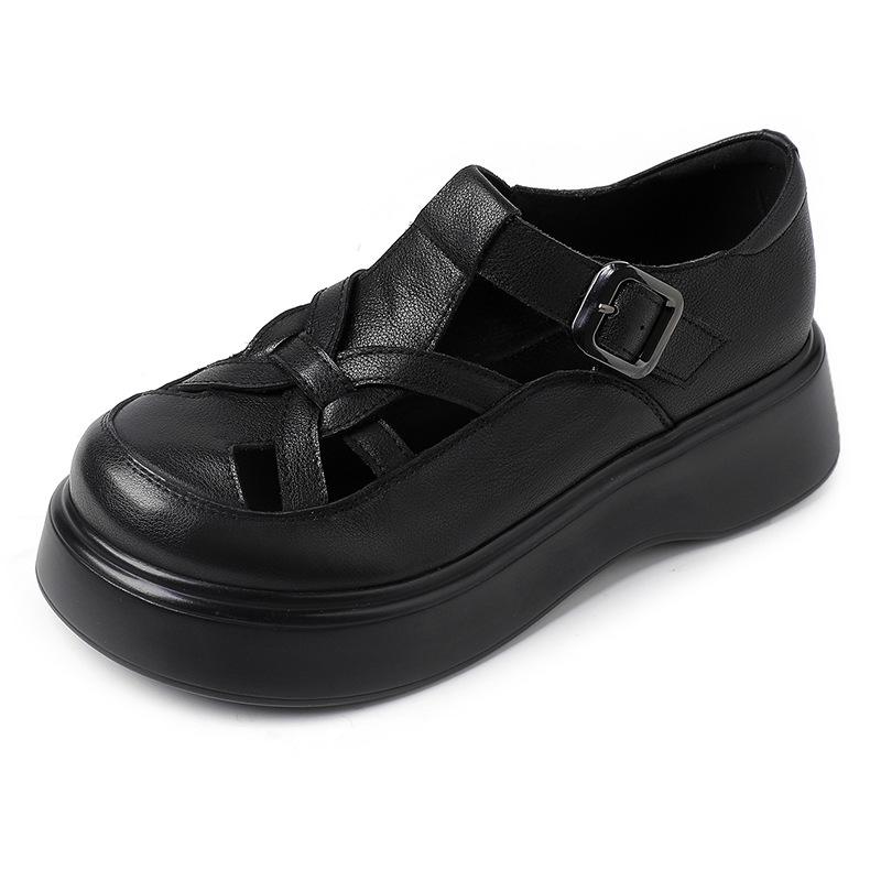 Fashion GKTINOO Genuine Cow Leather Sandals Soft Sole Flat Platform Women Shoes 2025 Autumn Round Toe Roman Casual Loafers Large Size