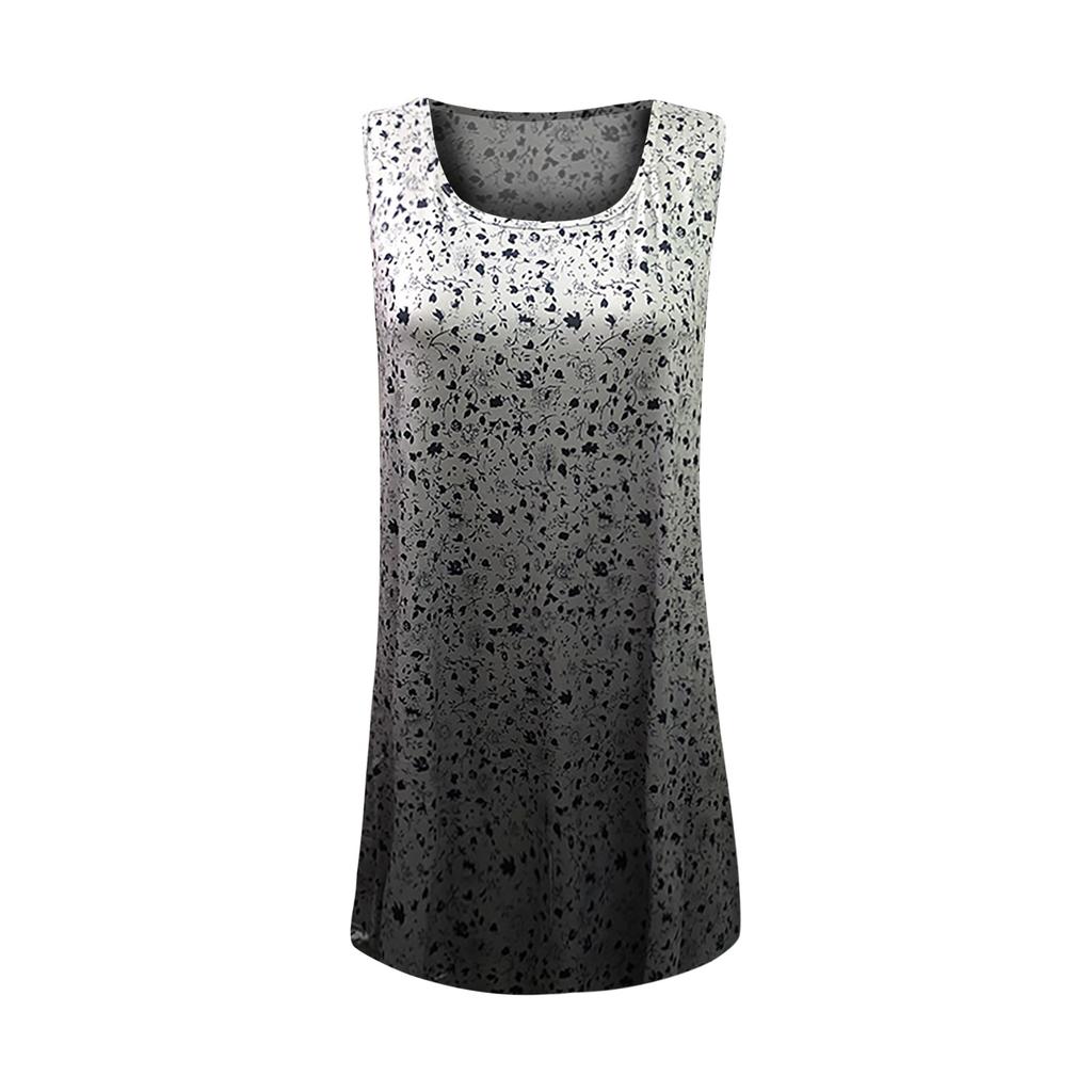 Women's Casual Loose Round Neck Floral Gradient Sleeveless Vest Dress