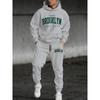 Set Casual alla Moda da Uomo in 2 Pezzi con Felpa con Cappuccio e Coulisse con Stampa Bandiera a Lettere e Pantaloni Sportivi da Esterno con Coulisse, Set Cool