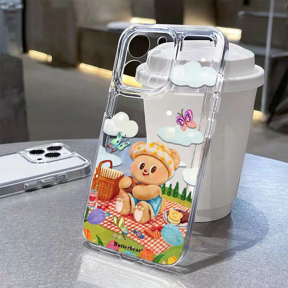 Cute Butter Bear Phone Case For Samsung Galaxy S25 S24 S23 S22 S21 S20 FE Note20 Note10 Edge Plus Ultra Lite 5G Clear Back Cover