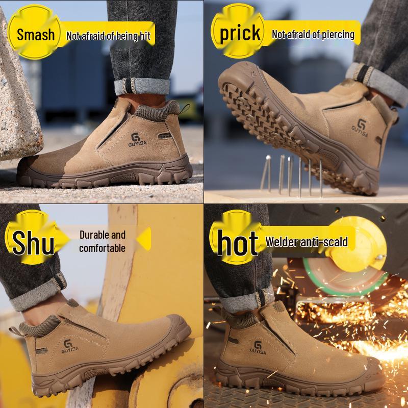 Pánská bezpečnostní obuv s ocelovou špičkou: Prodyšné, Snadné nazouvání/vyzouvání, Proti nárazu, Proti propíchnutí, Proti jiskrám; Ideální pro stavebnictví a svařování.