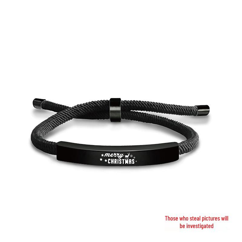 Stainless Steel Black Red Woven Rope Bracelet - Trendy European and American Fashion, Engraved, Christmas Gift