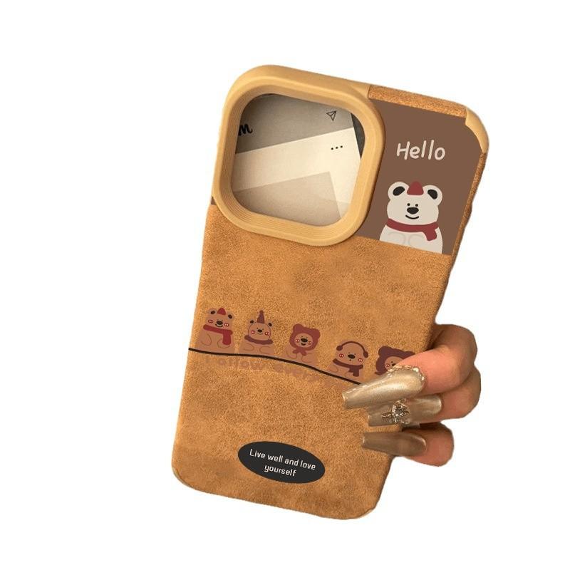 Cartoon Multiple Bears Are Suitable for IPhone15/14plus Mobile Phone Case 16Promax Brown Leather Pattern 13/12