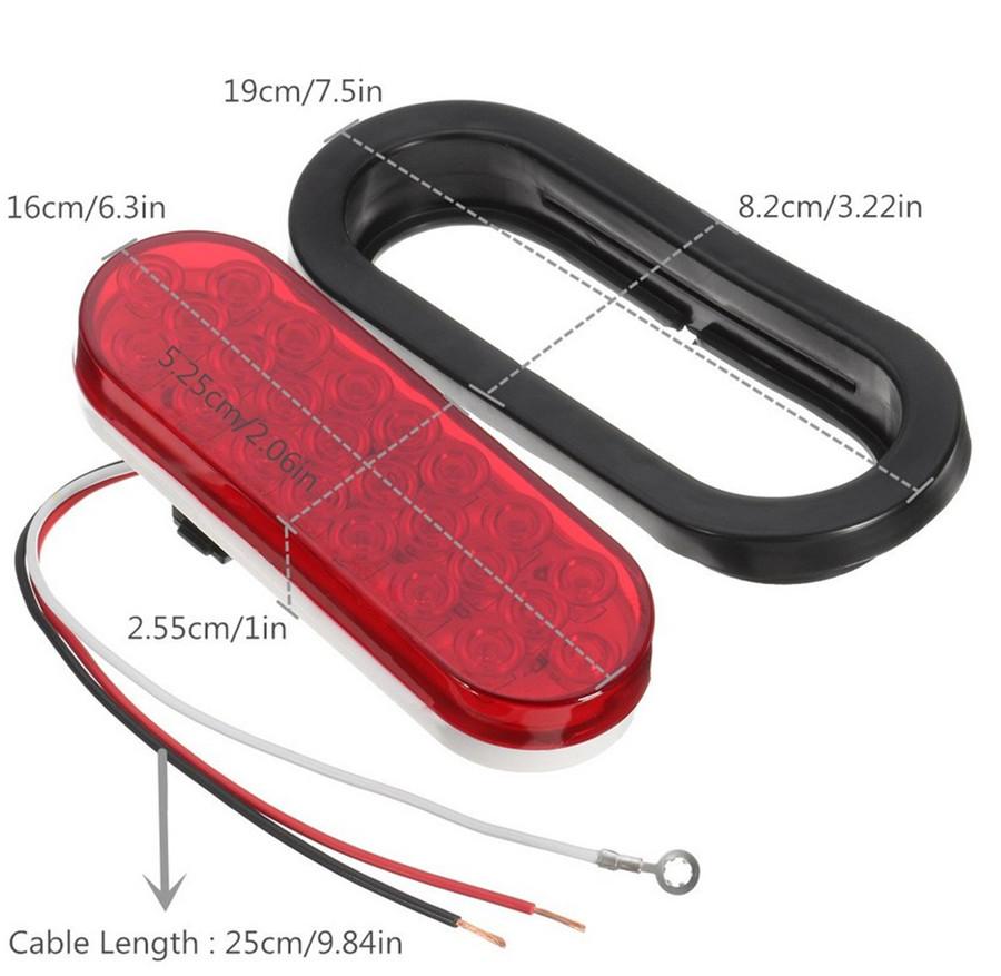 Universal 2x Oval Brake Stop Tail Fog DRL Turn Sealed Marker Lights Flush Mount 6" Inch 24 LED Truck Trailer Boat Utility Red Lens Waterproof 12V
