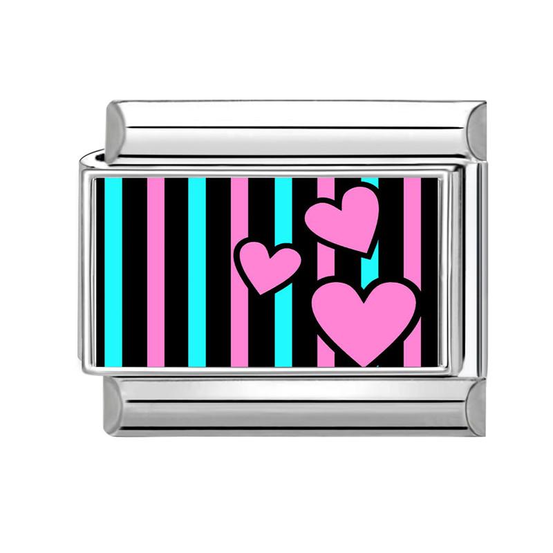Wholesale Fashion Personalized DIY Pink Color Italian Charm Bracelet Heart Flowers Bead 9mm Bracelet Stainless Steel Jewelry