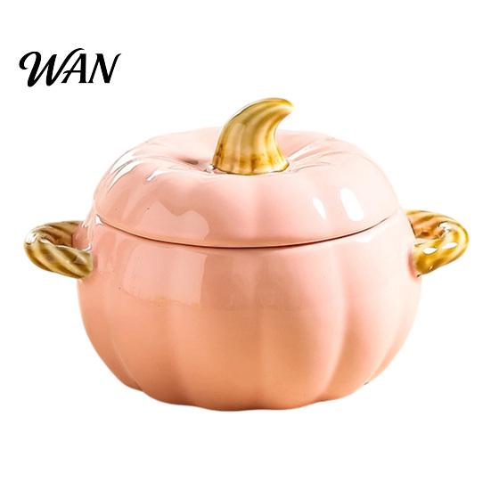 Ciotola da Zuppa con Coperchio, Manico Doppio, Zucca, Adatta al Microonde, Decorativa, Pratica, Regalo Cucina per Casa, Ciotola in Ceramica, Pentola Resistente al Calore per Stufati