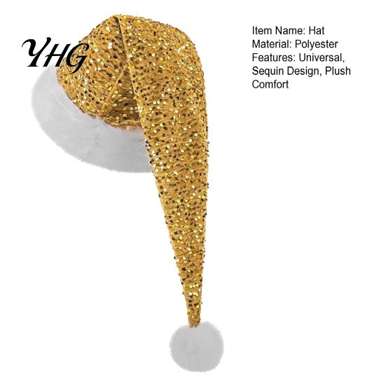 Sparkly Christmas Performance Hats Long Santa Hat for Party, Sequin Plush Xmas Comfortable Trim with Fur Ball Adults, Festive Holiday Costume