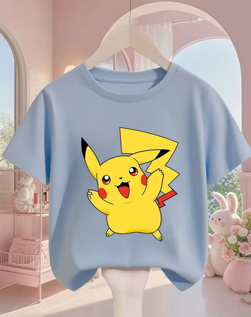 Pikachu Kids T Shirt 3-14Y Boys Girls Summer Cute Kawaii Crew Neck Fashion Street Hot Cartoon Casual Children