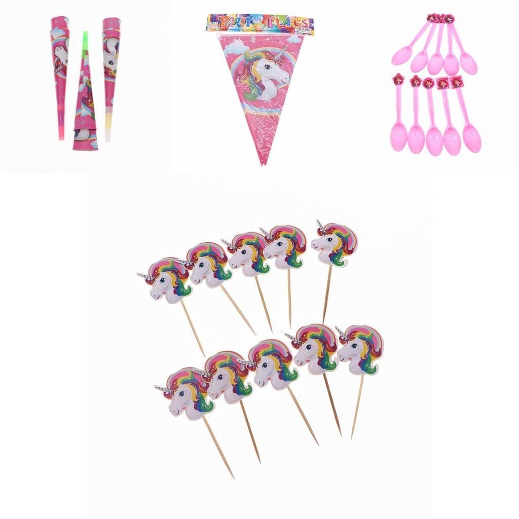 Magical Unicorn Kids Birthday Party Supplies Featuring Colorful Plates Cups And Banners
