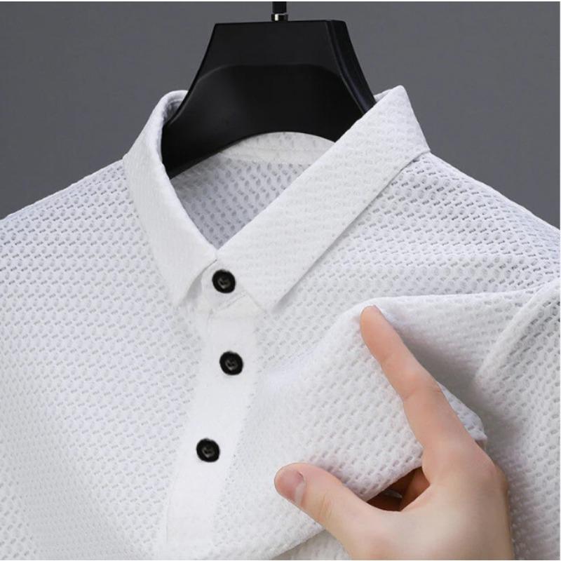 Mens Solid Color Mesh Breathable Short Sleeve Polo Shirt S