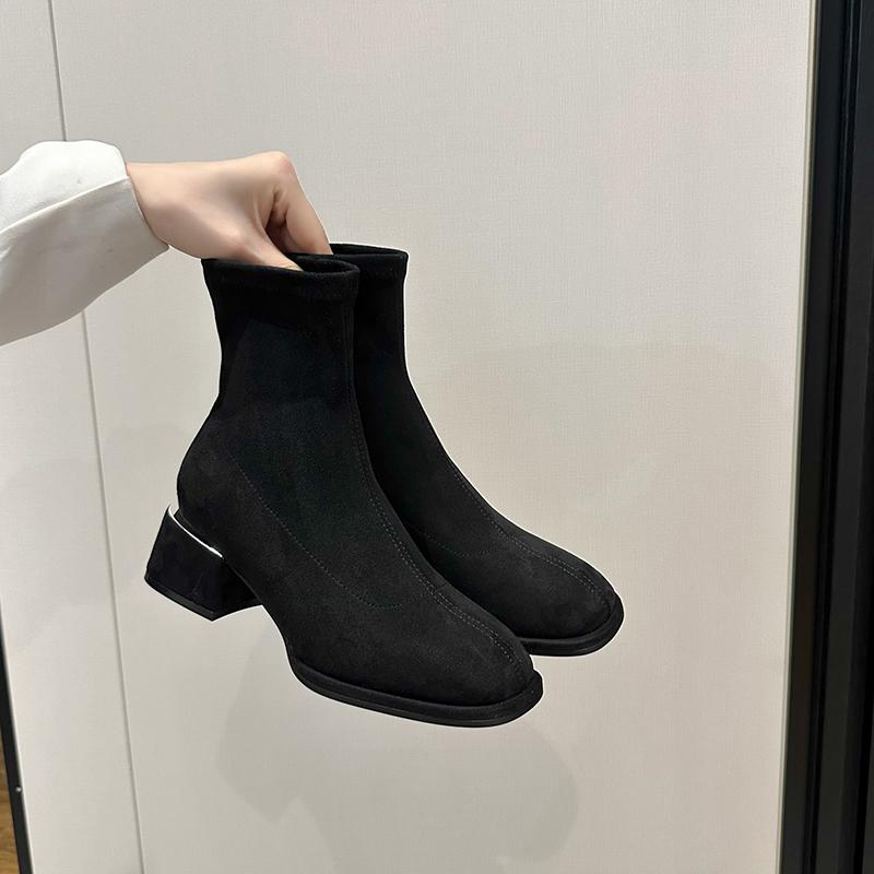 Módní semišové dámské sněhule ke kotníku na středním podpatku zimní boty robustní designérské klasické chelsea boty 2024 nový trend gladiátorky