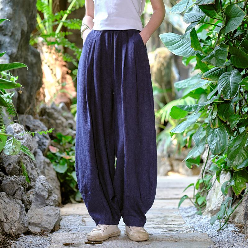 2026 Spring Retro Cotton Linen Women s Patchwork Casual Pants One Size